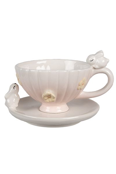 Clayre & Eef Set 4 Ceramic Cups with Bunny Design 200 ml