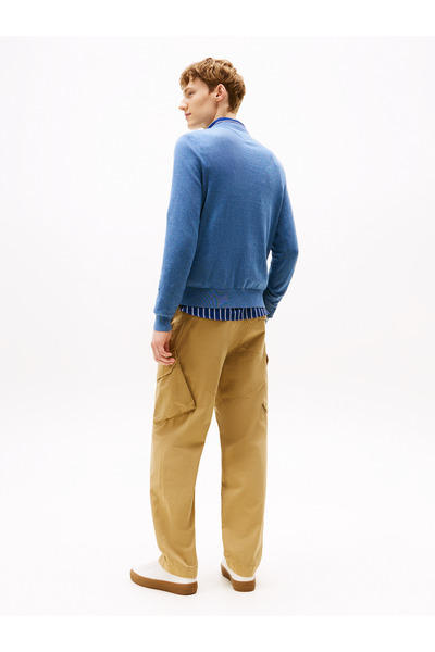 Tommy Hilfiger Tommy Hilfiger Men Petrol Blue Heather Essential Cotton V-Neck Sweater