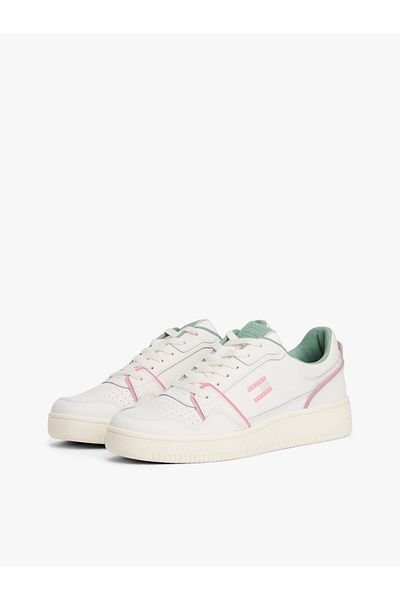 Tommy Hilfiger Women Ecru & Mystic Pink Retro Basket Low Top Sneakers