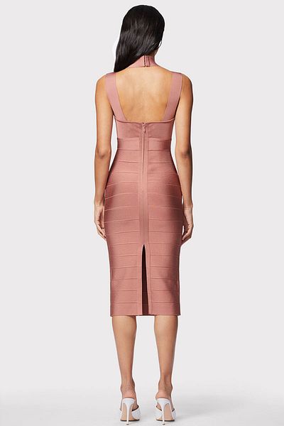 Herve Leger ROCHIE MIDI CU DECOUVRĂTURI - HERVE LEGER - ROZ, M