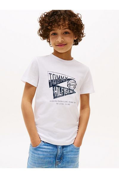 Tommy Hilfiger Tommy Hilfiger Boys White Textured Graphic Print Short Sleeve T-Shirt