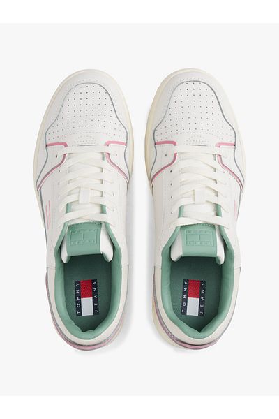Tommy Hilfiger Women Ecru & Mystic Pink Retro Basket Low Top Sneakers