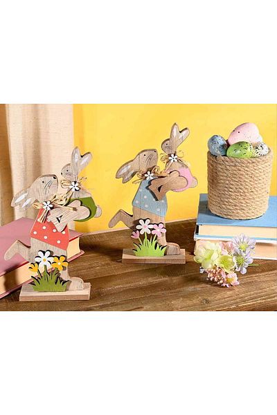 Decorer Set 2 figurine Iepurasi Paste lemn 15x4x24 cm