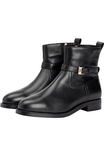 Tommy Hilfiger Black Metal Buckle Riding Leather Ankle Boots