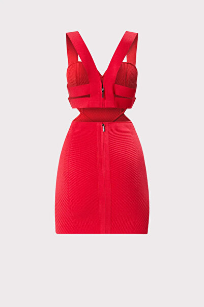 Herve Leger OTTOMAN HEART MINI DRESS - HERVE LEGER - RED, M