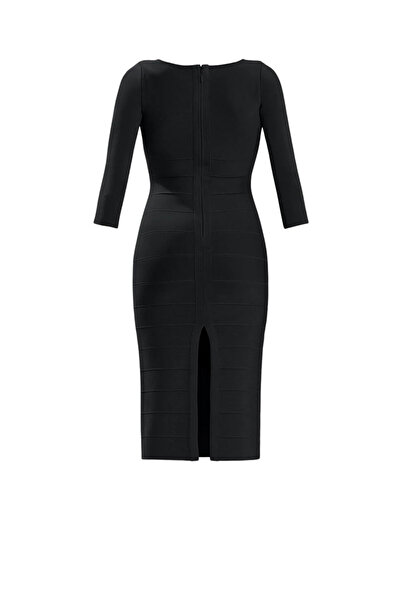 Herve Leger ROCHIE MIDI CASSIC CU ȘIȚI BANDAJ - - NEGRU, S