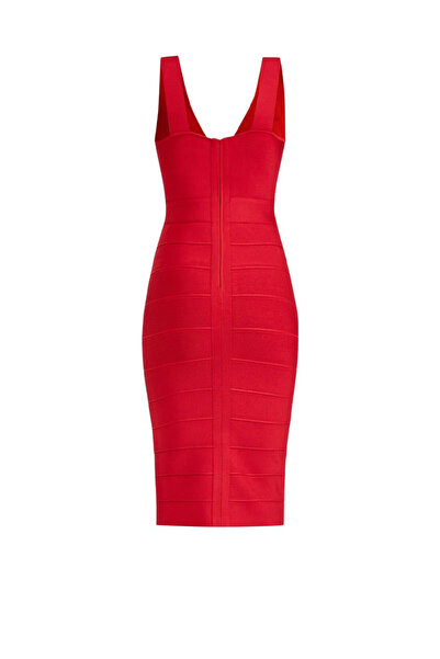 Herve Leger MIDI COCKTAIL DRESS - HERVE LEGER - RED, L