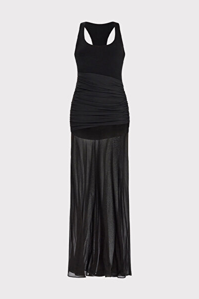 Herve Leger LONG DRESS RUCHED WOVEN MIX - HERVE LEGER - BLACK, S