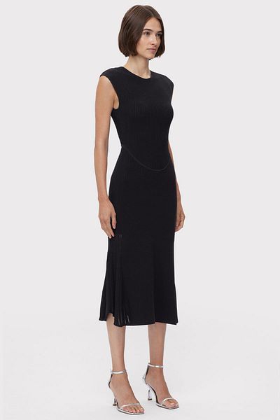 Herve Leger ROCHIE MIDI TRANSPARENTĂ CU DUNGI EVAZATE - HERVE LEGER - NEGRU, S