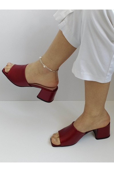 ERS Air Comfort Women's Burgundy Patent Leather Genuine Leather Heeled Stylish Slippers Daily