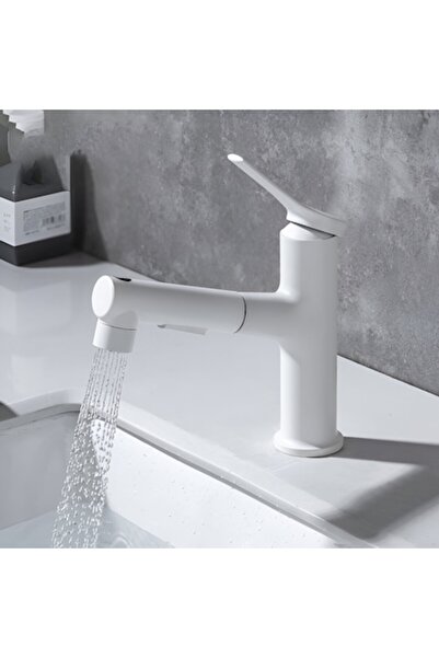 BiXXBi Baterie pentru baie cu 3 lavoare — 3 moduri de debit, pulverizator retractabil, alb