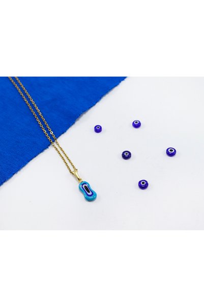 biuti Minimal Blue Ellipse Glass Evil Eye Beaded Necklace, Gift Necklace (60 cm)