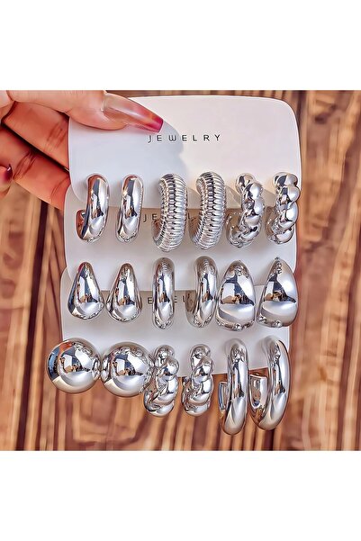 Le Manolia Accessories 9 çift bombeli gözyaşı küpesi damla küpeli zikzak vint...