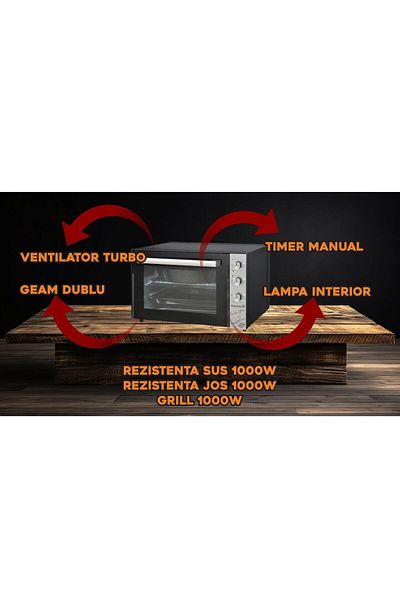 Hausberg Elektrická trouba Hausberg HB-8020, objem 70 l, turbo ventilátor, vnitřní osvětlení, dvojité sklo, černá