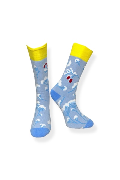 Mevo Single Unisex Flexible Floral Patterned Blue Colored Breathable Towel Socks