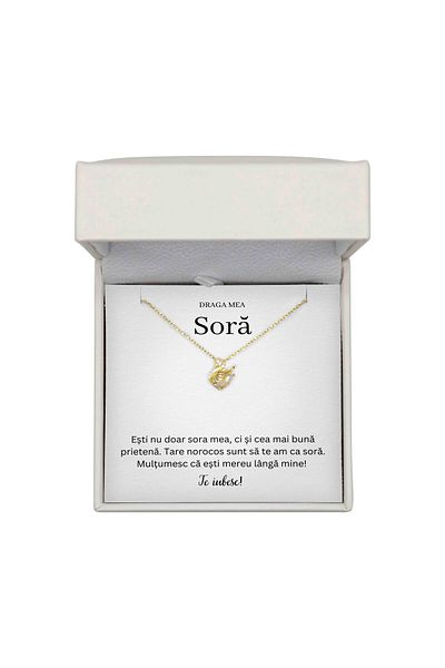 The Jewel Heart Colier Lebădă pentru Soră – Argint 925 cu Aur 14K, Cadou cu Cutie LED
