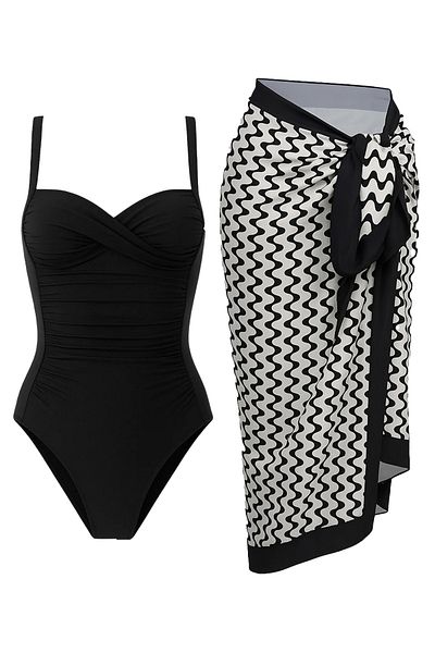 CUPSEA Costum de baie pentru femei, cu model de val, nu se vede pe pareo Set de 2, elegant și eficient pentru slăbire