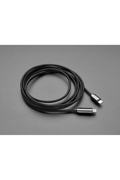 Adafruit USB C to USB C Cable with Display 100W - 2 meters, Black braided