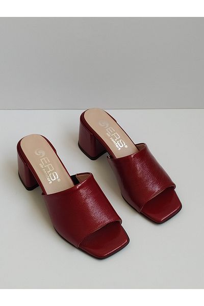 ERS Air Comfort Women's Burgundy Patent Leather Genuine Leather Heeled Stylish Slippers Daily