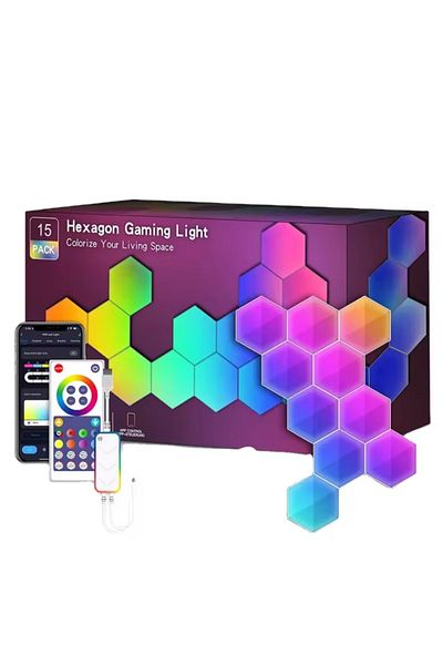 Vittalist Rgbic Smart Led Kit With 15 Panels Wifi Bluetooth Compatible With Ios, Android, Alexa, Google, Tuya