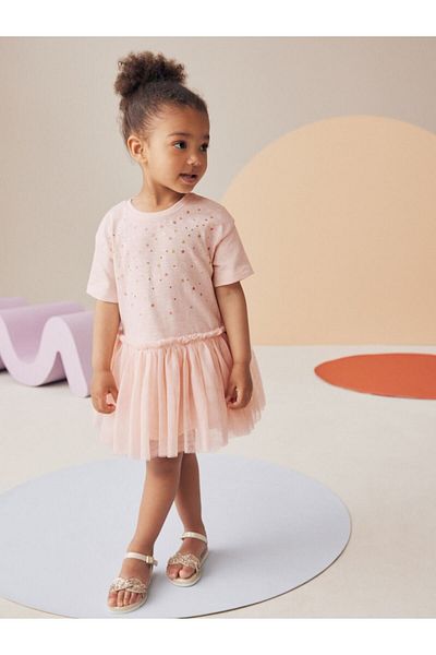 Next Baby Ροζ Glitter Μουτζουρωμένο κοντομάνικο Tutu φόρεμα
