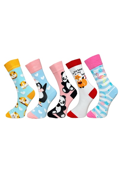 Mevo 5-Piece Unisex Flexible Panda Penguin Flamingo Patterned Mixed Color Breathable Socks