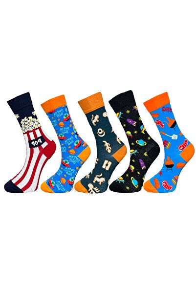 Mevo عبوة من 5 جوارب مرنة للجنسين من Popcorn Galaxy Barbecue منقوشة بألوان مخ...