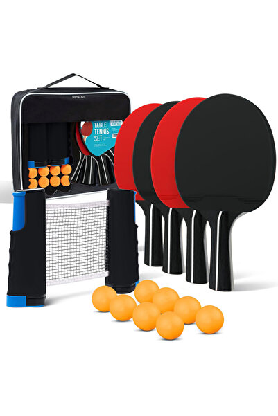 Vittalist Set complet de ping-pong, 4 palete de tenis de masă, 8 mingi, plasă...