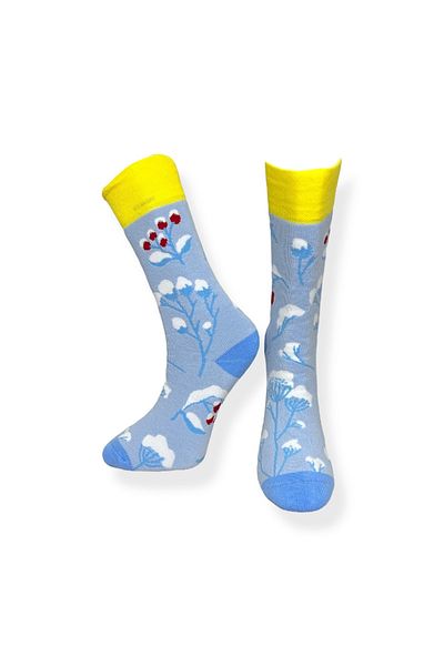 Mevo Single Unisex Flexible Floral Patterned Blue Colored Breathable Towel Socks