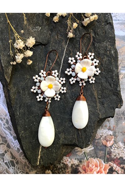 MODA Taşlı El Yapımı Bakır Tel Sarma Küpe