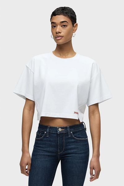 Hudson Tricou cu cusătură frontală, mărime M/S - L, alb