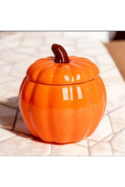 devigo Pumpkin Presentation Bowl - Pumpkin Sugar Bowl - Natural Handmade Ceramic