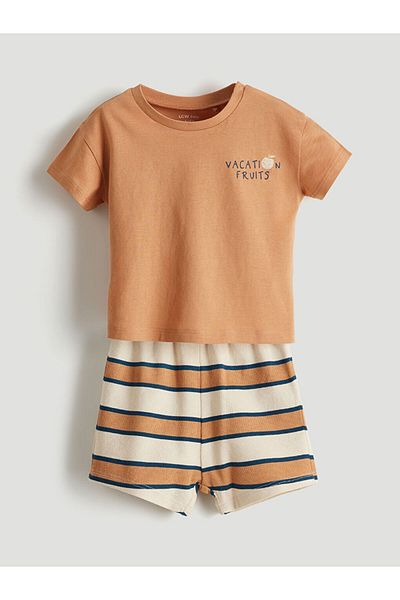 LC Waikiki Lcw Baby Brown Printed Baby Boy T-Shirt and Shorts 2-Pack