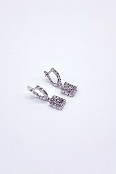 Bijuty Baguette Stone Silver Colored Earrings