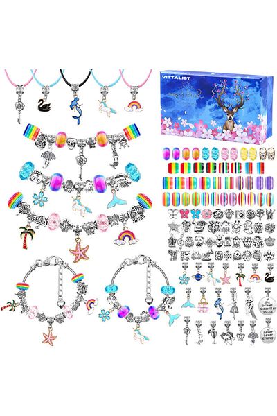 Vittalist Charm Bracelet Making Kit, Adjustable Jewelry Accessories, 112 Pieces, Blue