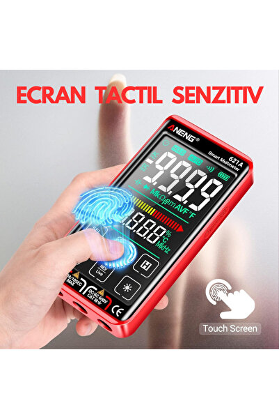 Vittalist Multimetru digital, ecran LCD, avertizare și detectare automată, măsurare curent DC/AC, roșu