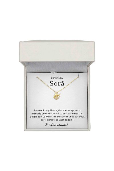 The Jewel Heart Colier Cadou pentru Soră – Model Lebădă, Argint 925 cu Placaj Aur, Cutie Luminoasă