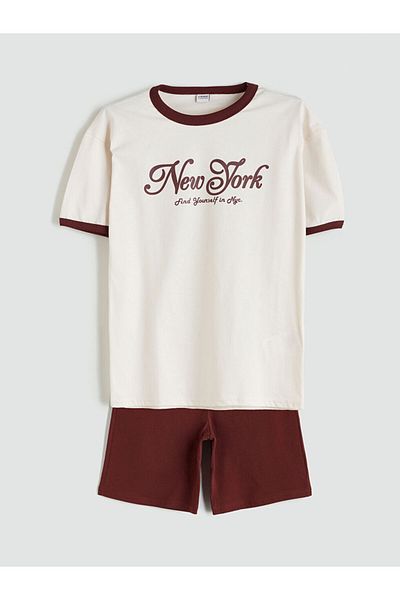 LC Waikiki Lcw Crew Neck Printed Boys' T-Shirt and Shorts