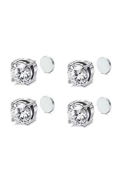 Sprise Set 2 perechi cercei cu magnet, Zirconiu 316, Argintiu