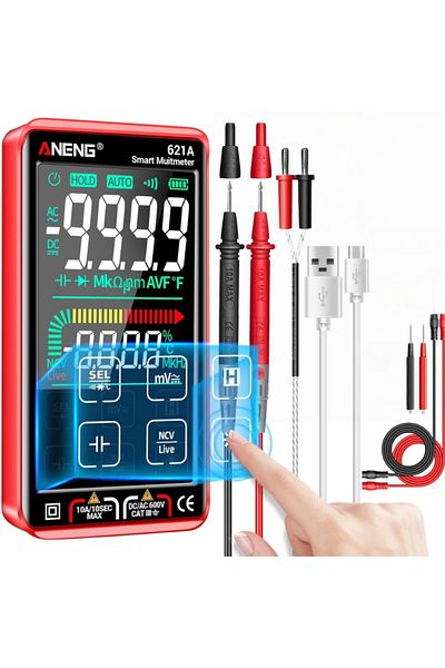 Vittalist Digital Multimeter, Lcd Screen, Automatic Warning And Detection, Dc/ac Current Measurement, Red
