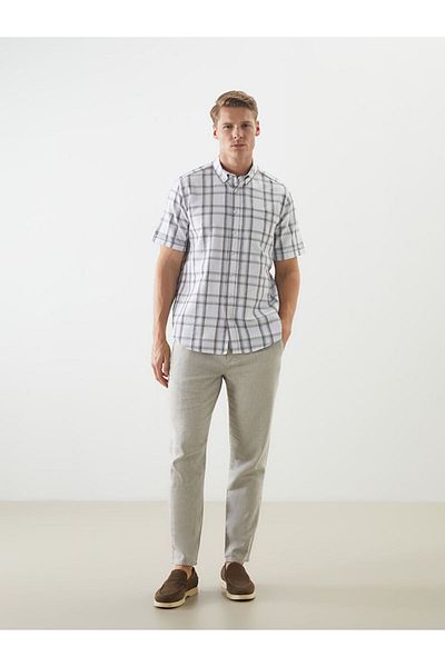 LC Waikiki White Regular Fit Short Sleeve Plaid Men's Shirt