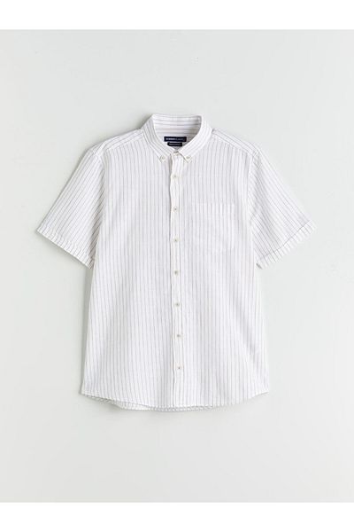 LC Waikiki Regular Fit Short Sleeve Striped Linen Blended Men's Shirt