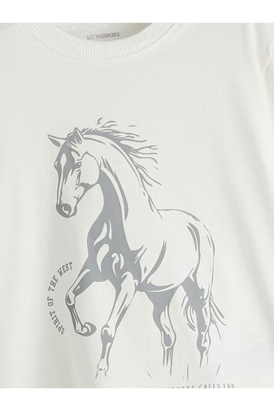 LC Waikiki Crew Neck Horse Printed Boy's T-Shirt