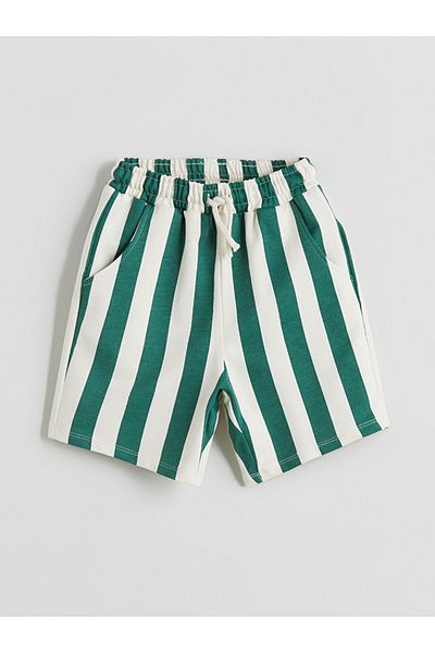 LC Waikiki Green Elastic Waist Striped Boy's Shorts