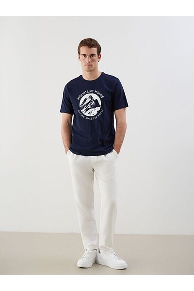 LC Waikiki New Season Crew Neck Κοντό μανίκι εμπριμέ χτενισμένο βαμβακερό ανδρικό Tisort - S5I520Z8