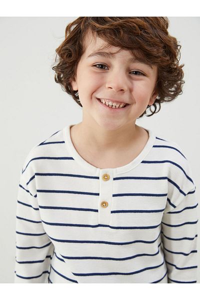 LC Waikiki Textured Fabric Striped Boy's T-Shirt