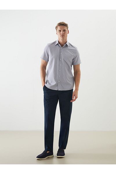 LC Waikiki Formal Gray Regular Fit Short Sleeve Plaid Poplin Men's Shirt