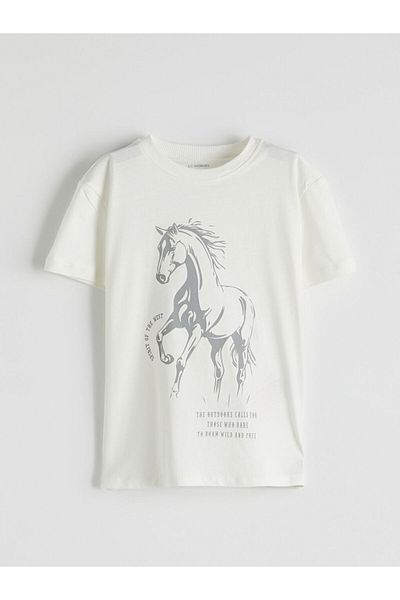 LC Waikiki Crew Neck Horse Printed Boy's T-Shirt
