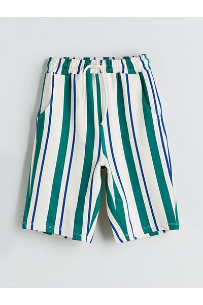 LC Waikiki Ecru Striped Boy's Shorts with Elastic Waist