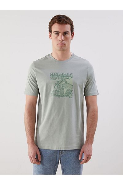 LC Waikiki Pink Crew Neck Printed Combed Cotton Men's T-Shirt